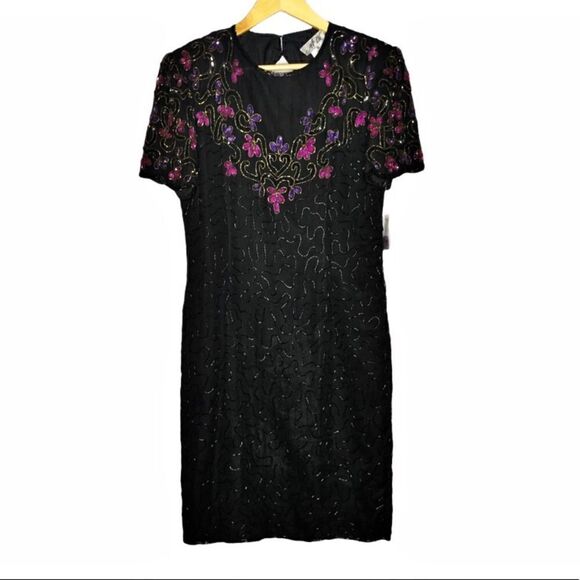 Vintage AP Ltd Black Pink Purple Sequin Dress NEW - Picture 1 of 14